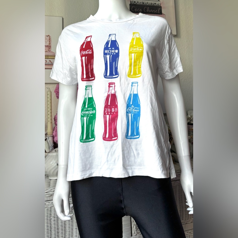 Stradivarius 2018 Graphic T-shirt w/ Coca Cola Bottles Cotton White Size L